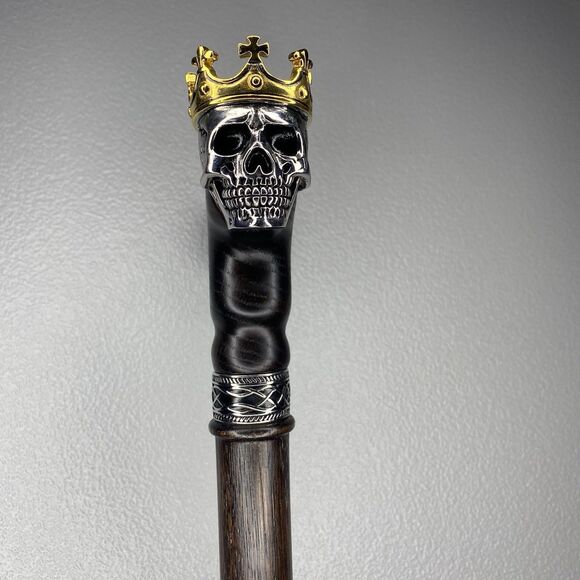 ASTEROM Walking Cane Skull King Crown Handle 35in Oak Wood Ergonomic Handmade - Picture 4 of 15